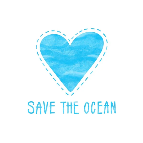 Okyanus Ekolojisinin Sloganını Yürekten Sakla Desenli Çizimi Harfleri Dalgalı Dikişli — Stok fotoğraf
