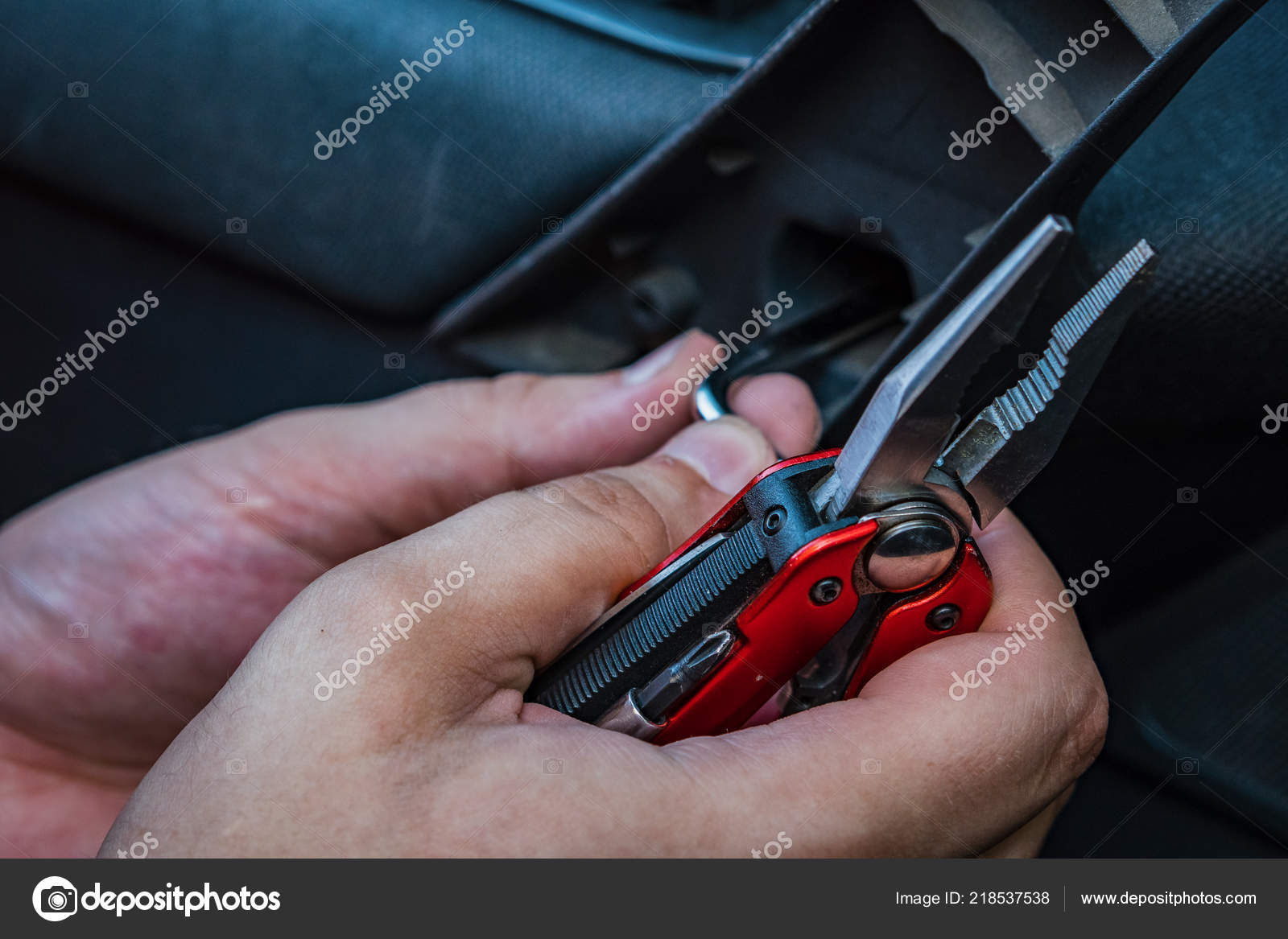Car Door Handle Repair Hexagonal Wrench And Pliers In The