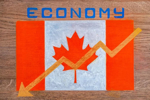 Drapeau du Canada. Sur l'image du drapeau présente un graphique de déclin de l'économie du pays . — Photo