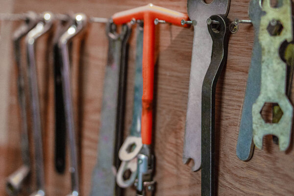 Board for tools. Tools mounted on the wall.