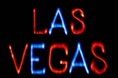Işık boyama. Şehir adı. Las Vegas. Mavi ve kırmızı renkler.