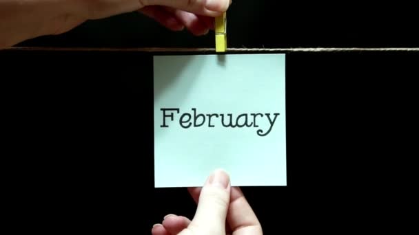 Mes Del Año Invierno Hoja Inscripción Febrero Hoja Adjunta Manualmente — Vídeo de stock