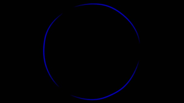 Animation. Image abstraite d'anneaux luisants flous. Empreintes de pas rotatives bleu et jaune. Fond noir .