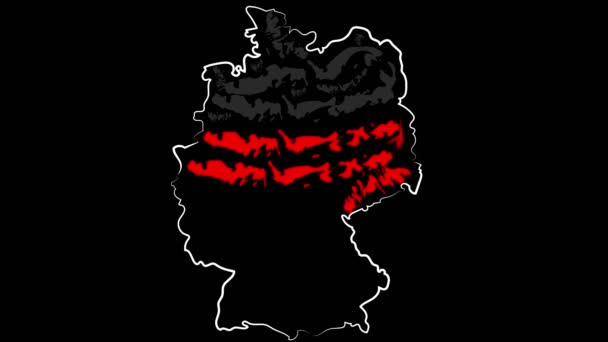 动画。德国。慕尼黑。用国旗的颜色着色国家地图. — 图库视频影像