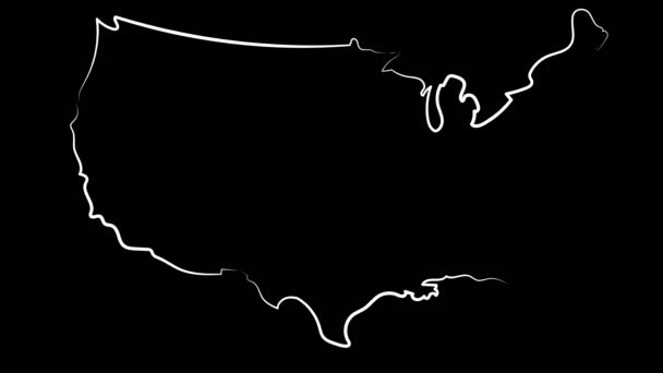 Κινούμενα σχέδια της Νέας Υόρκης. Στις ΗΠΑ το όνομα της χώρας. Χρωματισμός χάρτη και σημαίας. — Αρχείο Βίντεο