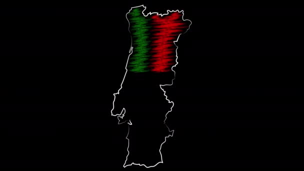 地図と旗を着色ポルトガル。モーションデザイン. — ストック動画