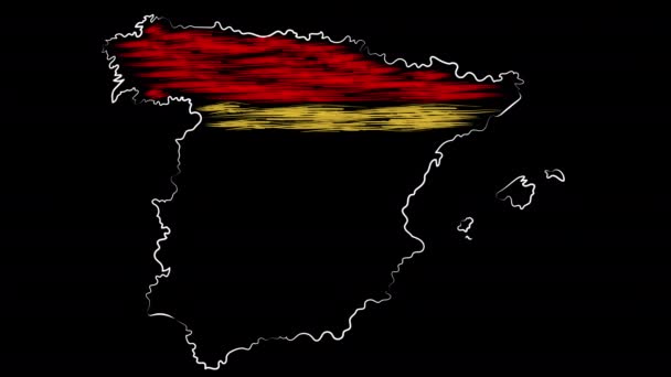 Zaragoza Espanha colorir o mapa e bandeira. Desenho de movimento . — Vídeo de Stock