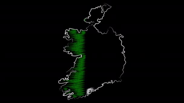 Ιρλανδία χρωματίζοντας το χάρτη και τη σημαία. Σχεδιασμός κίνησης. — Αρχείο Βίντεο