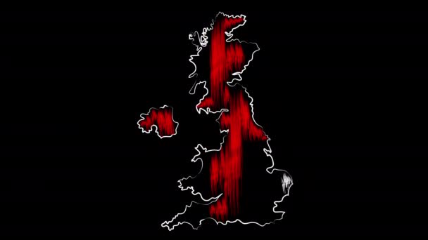 Велика Британія розмальовує карту і прапор. Дизайн руху . — стокове відео