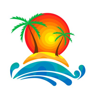 Palmiye ağaçlı güneşli bir ada. plaj