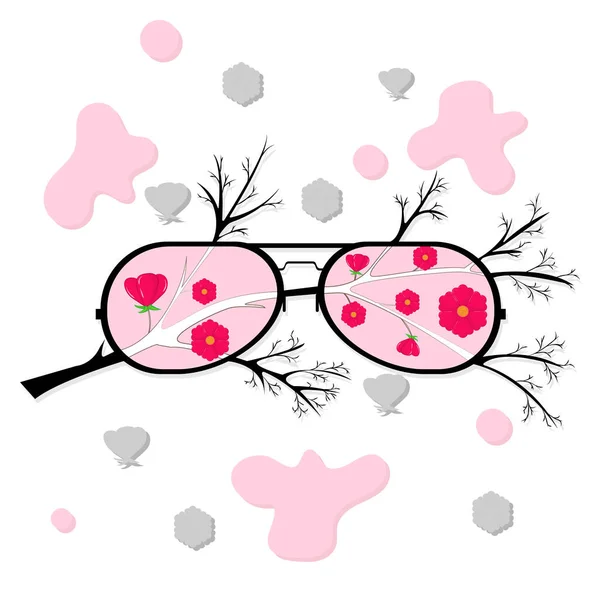 Óculos de rosa. No fundo de um ramo . — Vetor de Stock