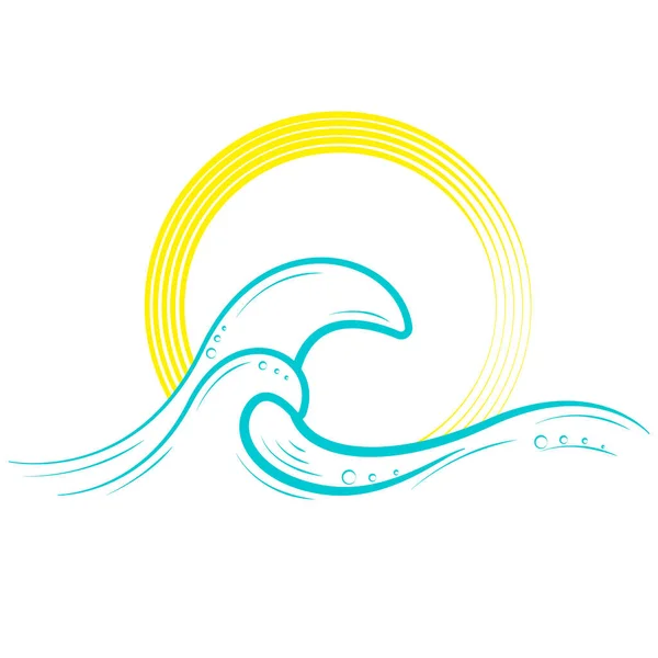 Figure crêtes des vagues de mer. Croquis sur le fond du disque solaire. — Image vectorielle