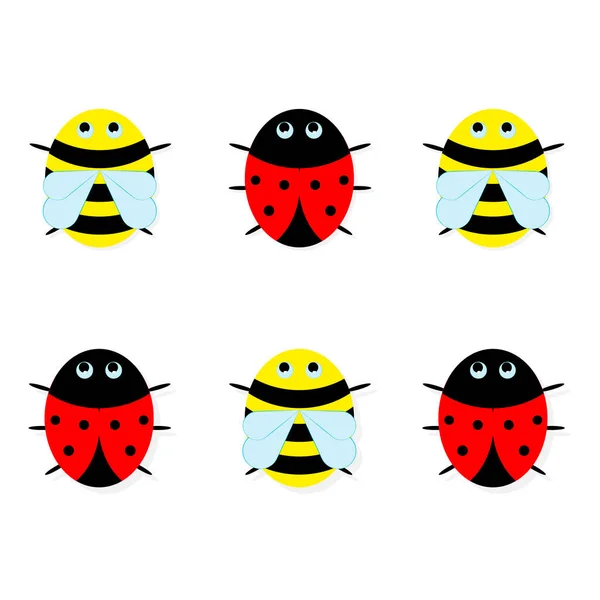 Disegno di api e coccinelle. coccinella vettoriale — Vettoriale Stock