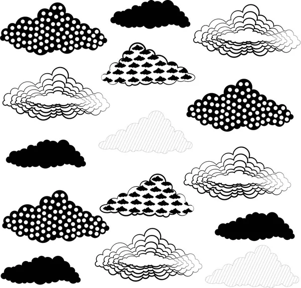 Monochrome wolken. Optische illusies kleuren. Tekeningen van wolken zwart-witte lijnen. — Stockvector