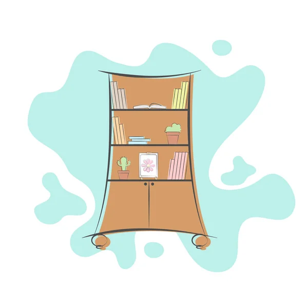 Gebogen afbeelding van een boekenkast. Schets op de achtergrond van een abstracte tekening. — Stockvector