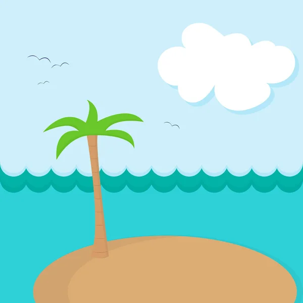 Watercolor drawing of a lonely sandy island with a palm tree in the ocean. — Stock Vector