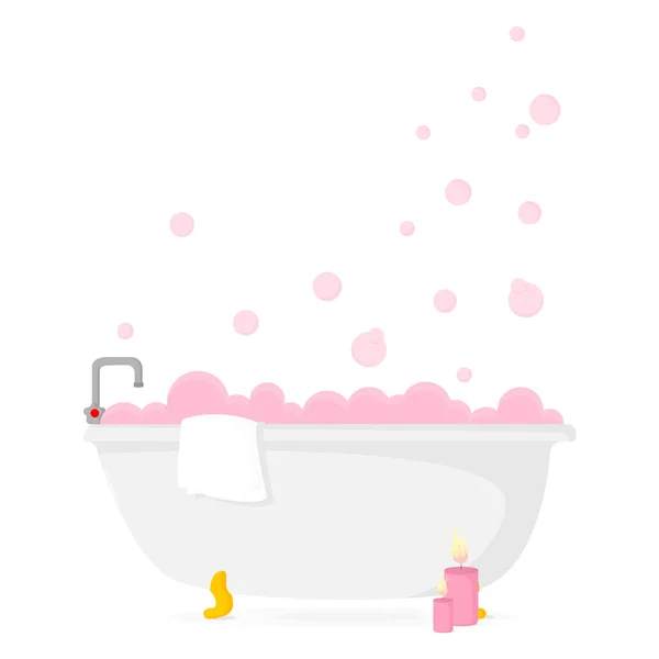 Bathtub full of foam and water, prepared for bathing. — Stock Vector