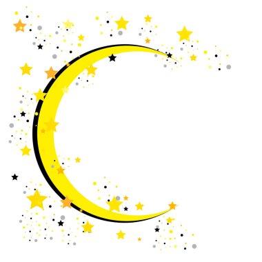 Yıldızlarda parlayan hilal şeklinde bir ay çizimi.