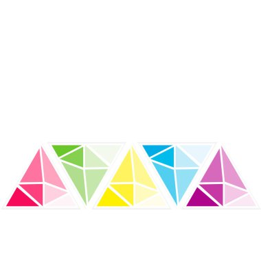 Çok renkli geometrik piramitler kümesi. Vektör üçgeni