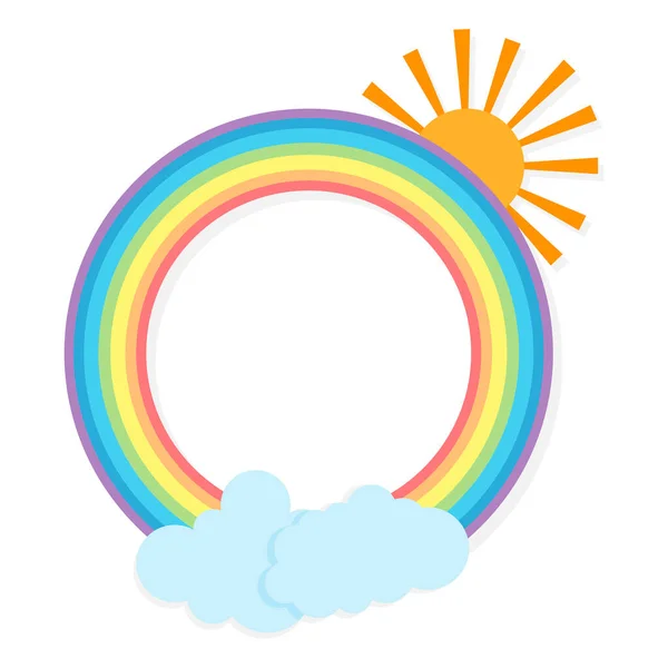 太陽、虹、空の雲。子供向けイラスト。ベクトル — ストックベクタ