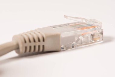 Kalıplı RJ45 dolgusu beyaz arkaplan üzerinde izole edilmiş Gri Ağ Kablosu.