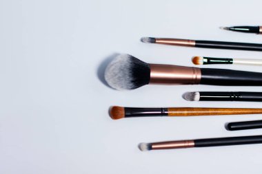 Beyaz arkaplanda makyaj fırçaları.