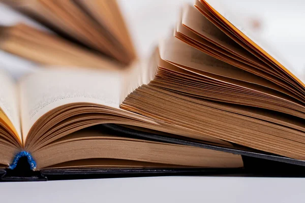 Beyaz arka planda üç açık kitap.