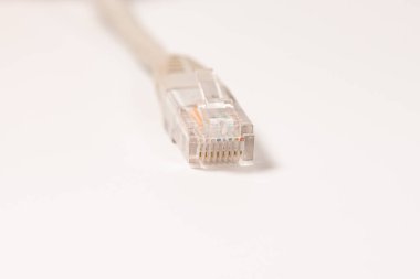 Kalıplı RJ45 dolgusu beyaz arkaplan üzerinde izole edilmiş Gri Ağ Kablosu.