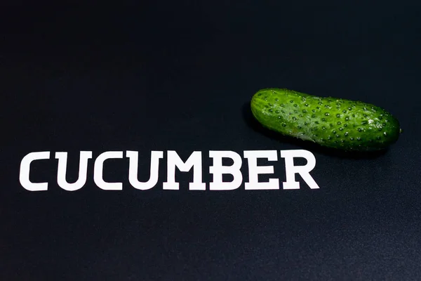 Aan de rechterkant van het scherm bevindt zich een verse komkommer. — Stockfoto