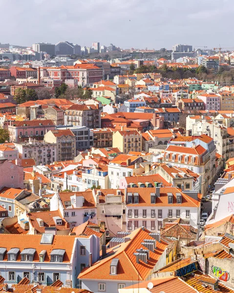 Vista Superior Los Tejados Azulejos Rojos Lisboa Portugal Arquitectura Europea — Foto de Stock