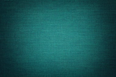 Hasır desen, closeup ile bir tekstil malzemesinden koyu turkuaz arka plan. Yeşil kumaş dokulu yapısını. Bez zümrüt zemin skeç ile.