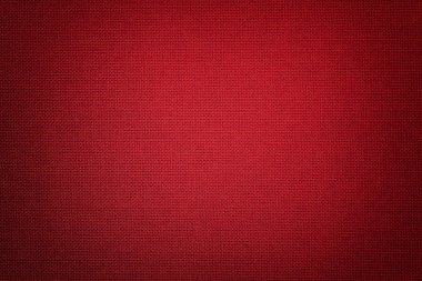 Hasır desen, closeup ile bir tekstil malzemesinden koyu kırmızı arka plan. Şarap Kumaş dokulu yapısını. Kumaş zemin skeç ile yakut.