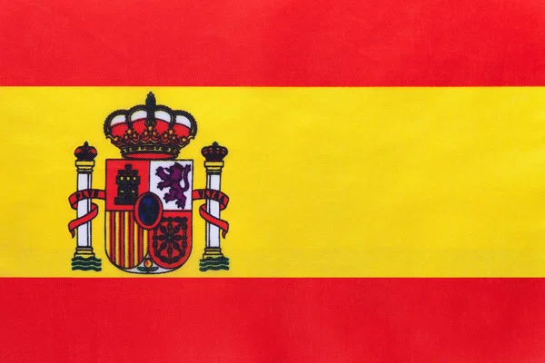 Spain national fabric flag, textile background. Symbol of international world european country. — Stock Photo, Image