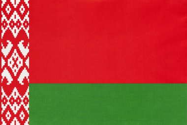 Beyaz Rusya ulusal kumaş bayrak tekstil arka plan. Uluslararası dünya sembolü Avrupa ülkesi.