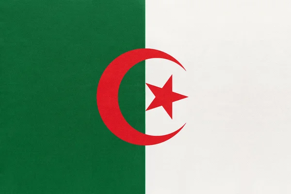 Алжир Національний тканина прапор текстильного фону. Символ Міжнародного світу Північно-африканської країни. — стокове фото
