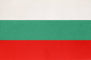 Bulgaristan ulusal kumaş bayrağı tekstil arka plan. Uluslararası dünya sembolü Avrupa Balkan Ülkesi.