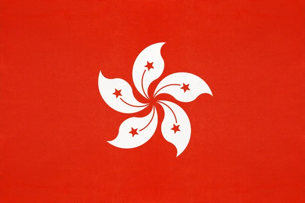 Hong Kong national fabric flag, textile background. Symbol of international asian world country. — Stock Photo, Image