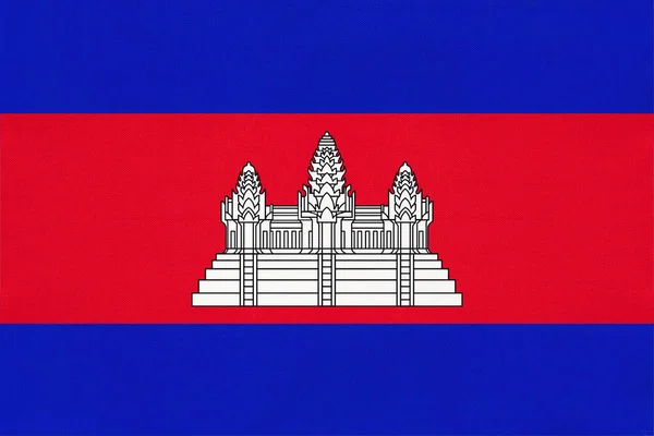 Cambodia national fabric flag, textile background. Symbol of international asian world country. — Stock Photo, Image