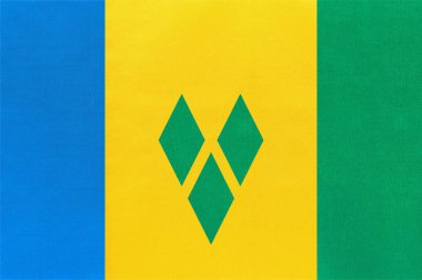 Saint Vincent ve Grenadinler ulusal kumaş bayrak tekstil arka plan.