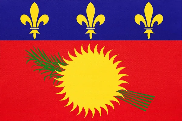 Guadeloupe nemzeti szövet zászló, textil háttér. Nemzetközi világország szimbóluma. — Stock Fotó