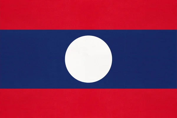Laos national fabric flag, textile background. Symbol of Asian world country. — Stock Photo, Image