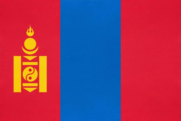 Mongolia national fabric flag textile background. Symbol of world Asian country. — Stock Photo, Image