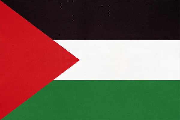 Palestina nationale stof vlag textiel achtergrond. Symbool van de wereld Aziatisch land — Stockfoto