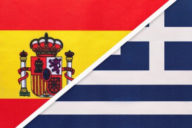 İspanya ve Yunanistan veya Yunanistan Cumhuriyeti, tekstil ulusal bayraklarının sembolü. İki Avrupa ülkesi arasındaki ilişki, ortaklık ve şampiyonluk.