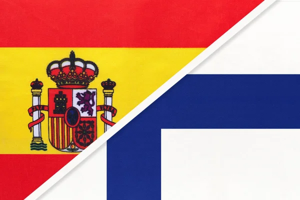 España Finlandia Símbolo Banderas Nacionales Del Textil Relación Asociación Campeonato — Foto de Stock