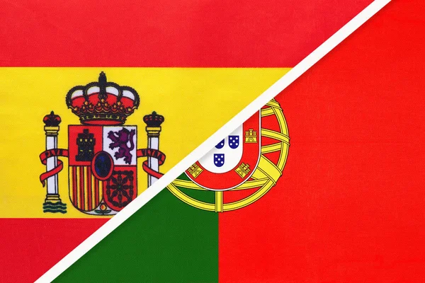 Spanya Portekiz Portekiz Cumhuriyeti Tekstil Ulusal Bayraklarının Sembolü Avrupa Ülkesi — Stok fotoğraf
