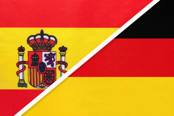 Spanya Almanya Tekstil Ulusal Bayraklarının Sembolü Avrupa Ülkesi Arasındaki Ilişki — Stok fotoğraf
