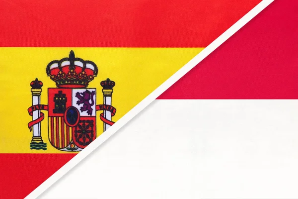 スペインとモナコ 繊維から国旗のシンボル 両国間の関係 パートナーシップ及び選手権 — ストック写真