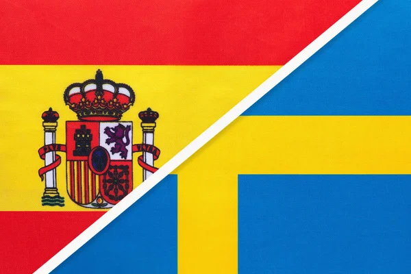 Spanya Sveç Tekstil Ulusal Bayraklarının Sembolü Avrupa Ülkesi Arasındaki Ilişki — Stok fotoğraf