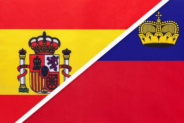 España Liechtenstein Símbolo Banderas Nacionales Textiles Relación Asociación Campeonato Entre — Foto de Stock